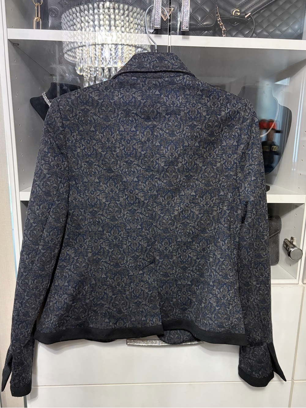 Women's Navy Floral-Pattern Tailored Blazer Jacket